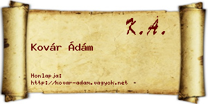 Kovár Ádám névjegykártya